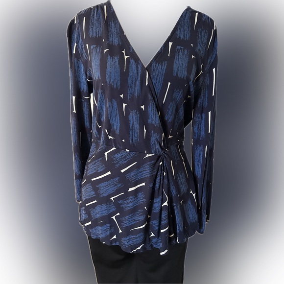 Ann Taylor Tops - Ann Taylor Elegant Blue Patterned Jersey Knit Blouse with Peplum Gather Waist